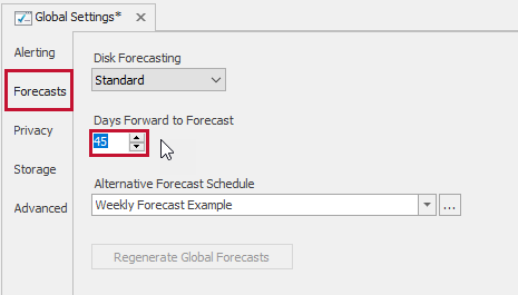 SQL Sentry Monitoring Service Settings Forecasts Days Forward to Forecast