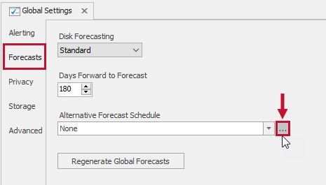 SQL Sentry Monitoring Service Settings Forecasts Alternative Forecast Schedule