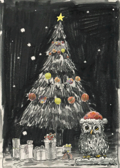 Santa Owl under the tree