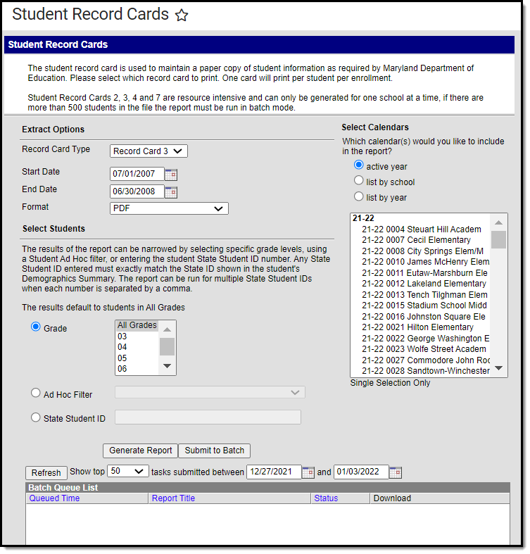 Image of the Student Record Card 3 Editor.