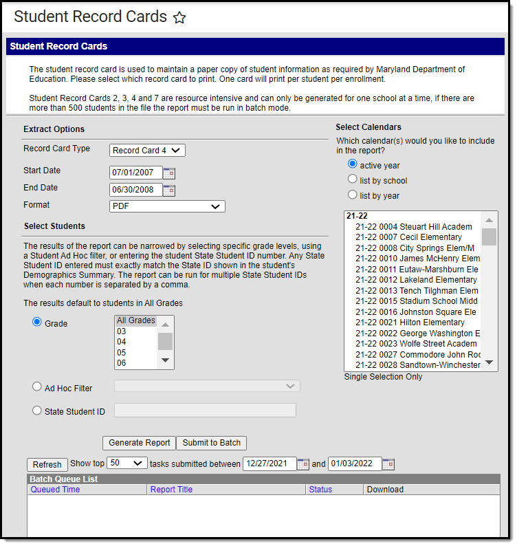 Image of the Student Record Card 4 Editor.