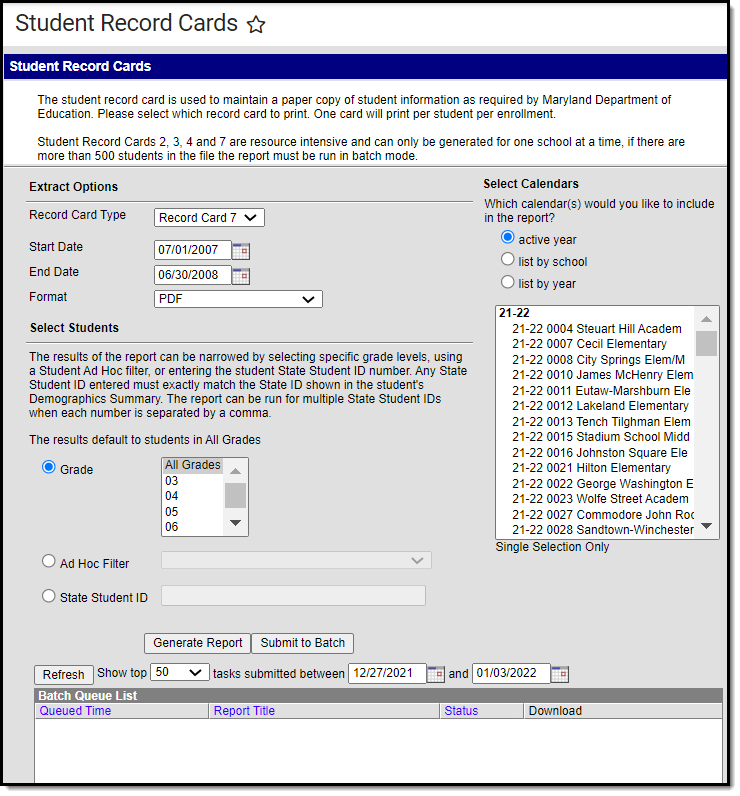 Image of the Student Record Card 7 Editor.
