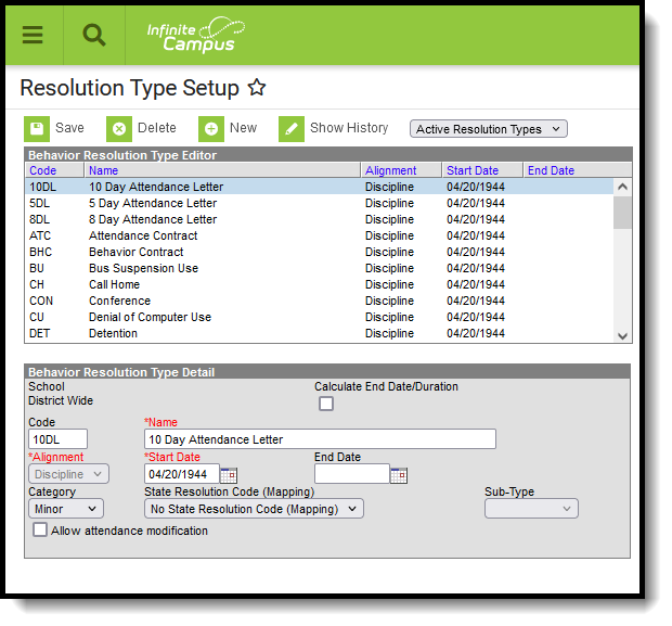 Screenshot of the Resolution Type Setup tool. 