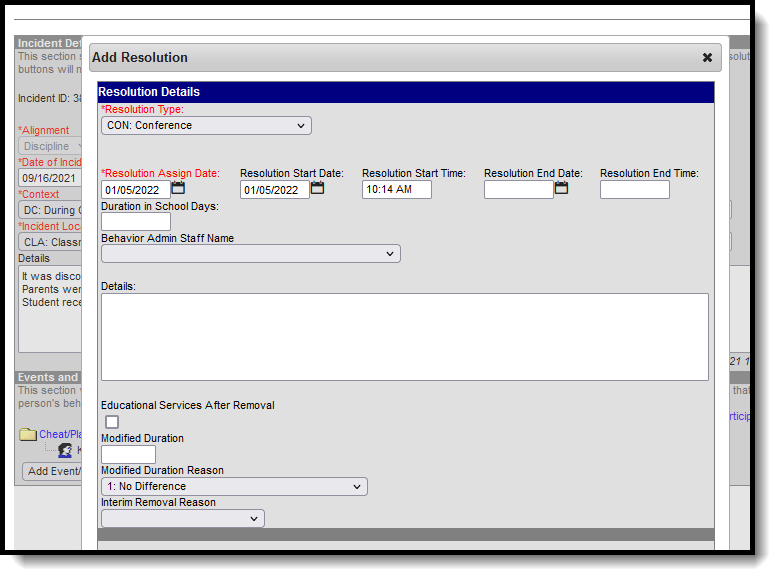 Screenshot of the Add Resolution editor in an incident. 