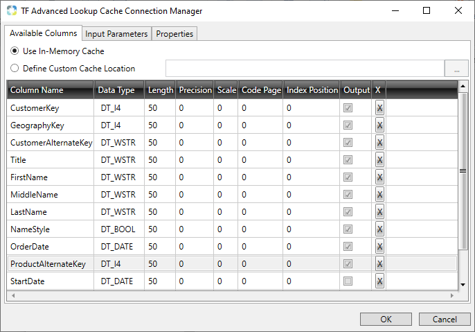 Task Factory Advanced Lookup Cache Connection Manager Available Columns