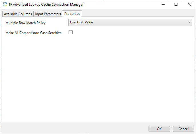 Task Factory Advanced Lookup Cache Connection Manager Properties tab