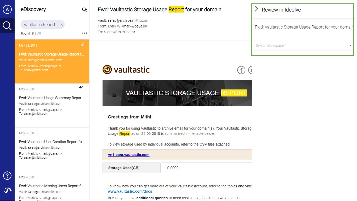 Ensure compliance with vaultastic report uploading to Ideolve