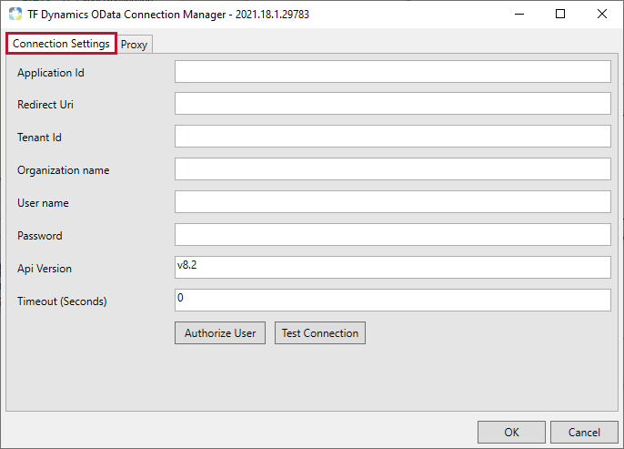 Task Factory Dynamics OData Connection Manager Connection Settings