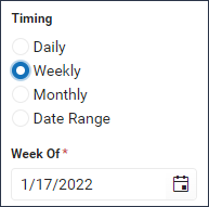 Screenshot of the Weekly timing option.