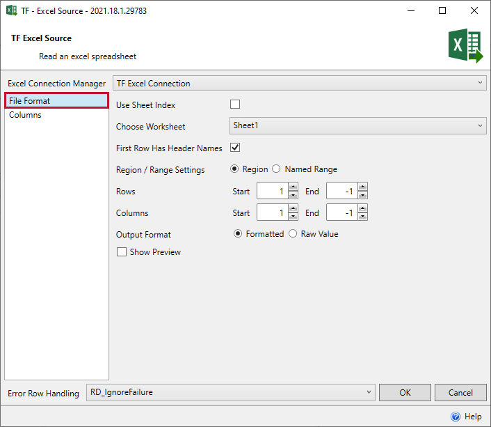 Task Factory Excel Source File Format