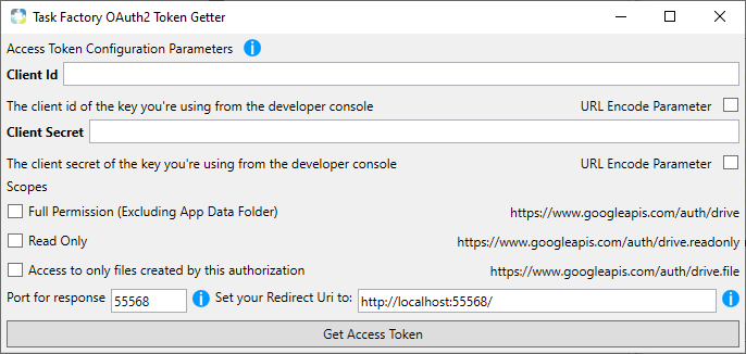 Task Factory Google Drive OAuth2 Token Getter