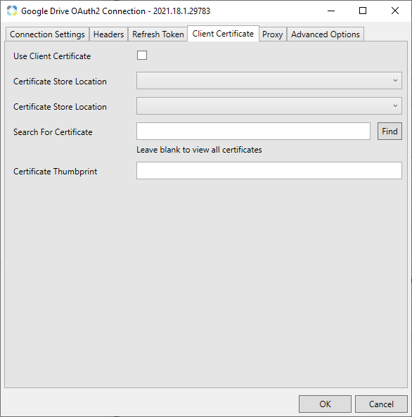 Task Factory Google Drive OAuth2 Connection Manager Client Certificate