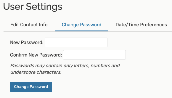 Change Your Password fields