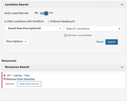 Toggling the Location Search and Resource Search