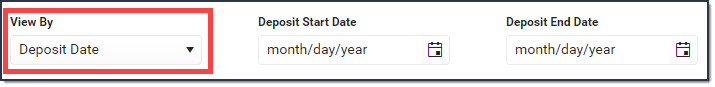 Screenshot showing the View By option of Deposit Date selected.