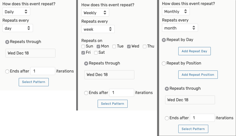 Repeat pattern option examples