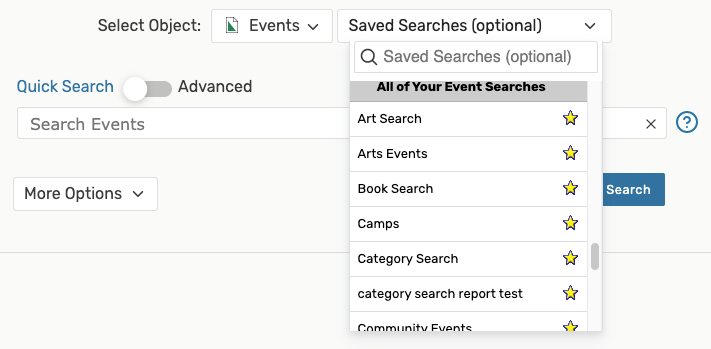 Choose a saved search created by a user rather than any Pre-Defined searches