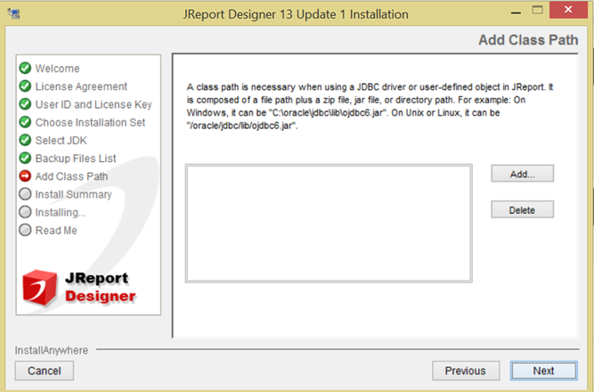 Jreport designer installation add class path screen