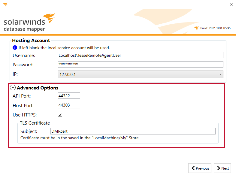 Database Mapper Configuration Utility Hosting Account Advanced Options