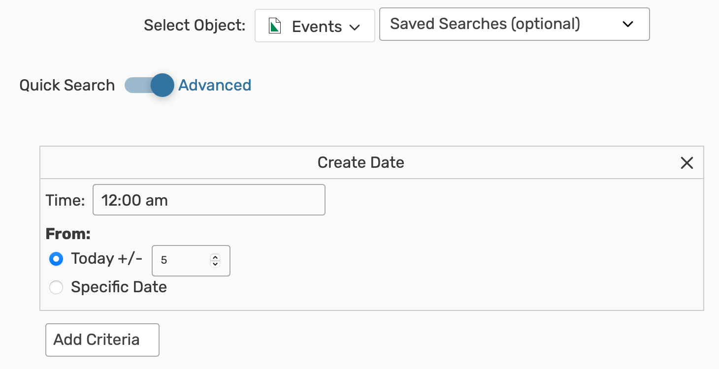 Using relative dates in advanced search