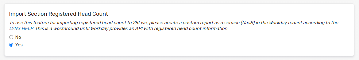 Enable the Import Section Registered Head Count setting.