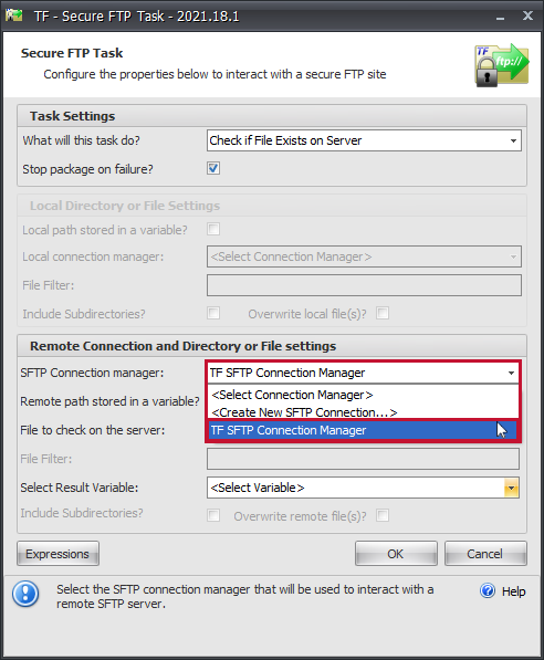 Task Factory Secure FTP Task Connection Manager