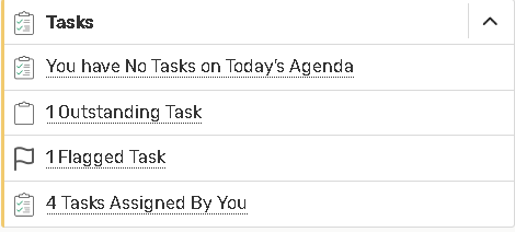 Tasks area of 25Live Home page