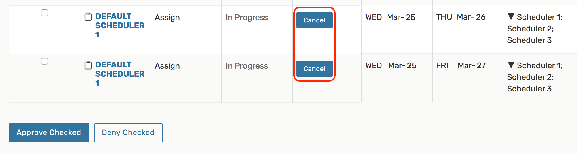 Cancel tasks buttons