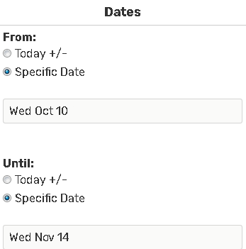 Setting specific date range for task search
