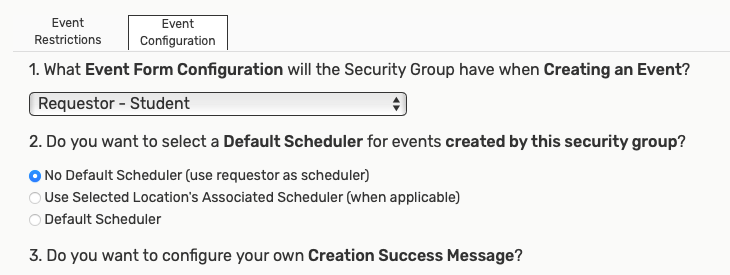Groups event config settings