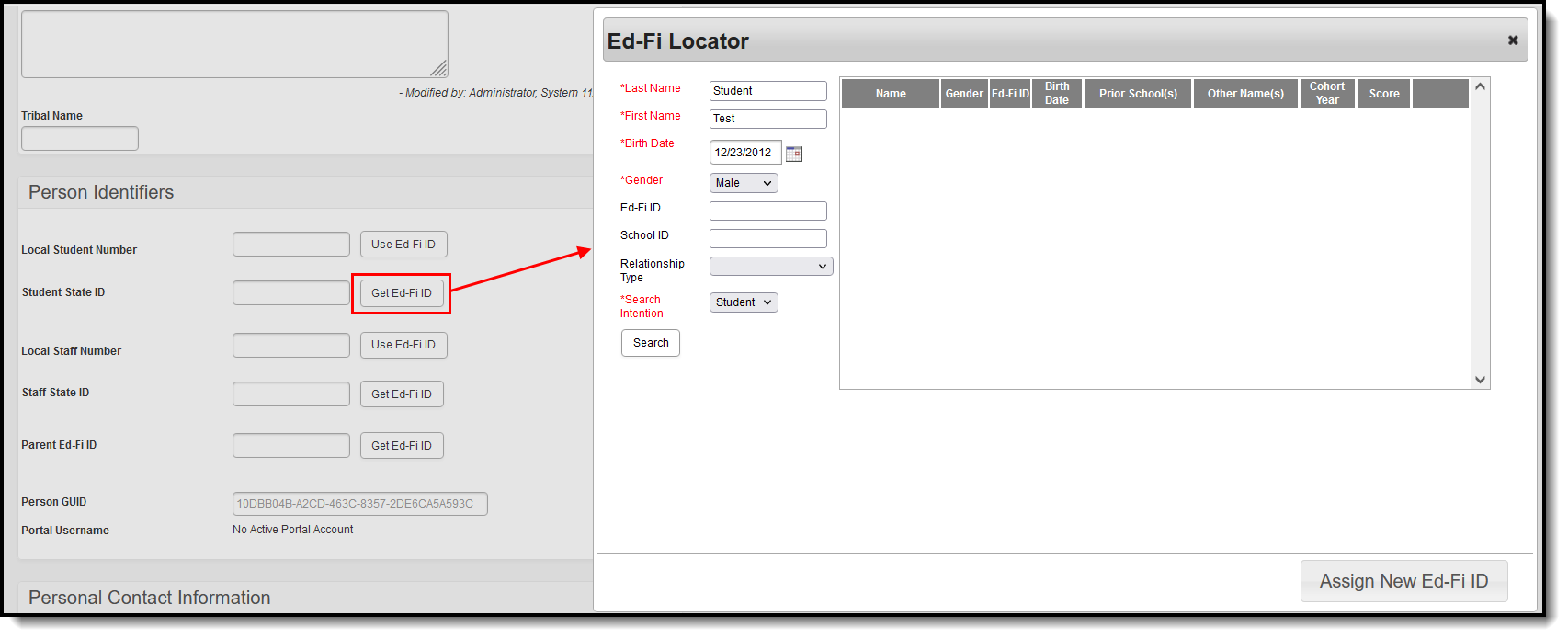 Screenshot of selecting the Get Ed-Fi ID Button for Arizona.