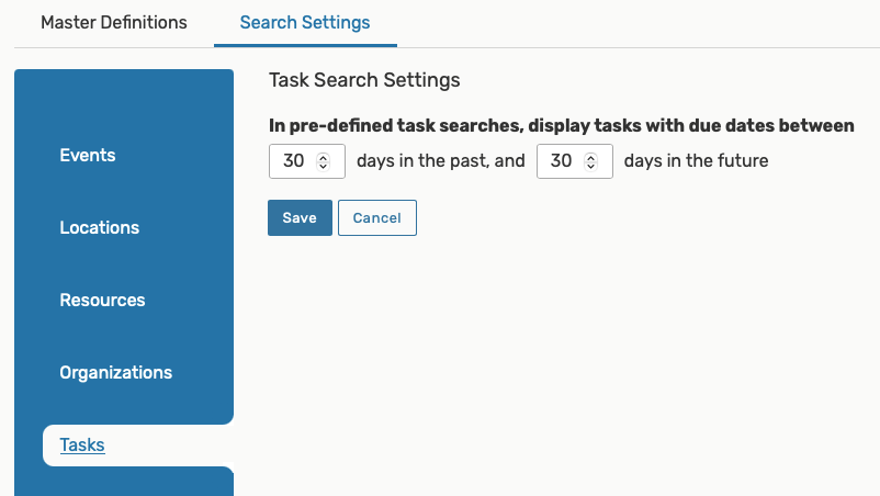Search Settings - Task Date Range