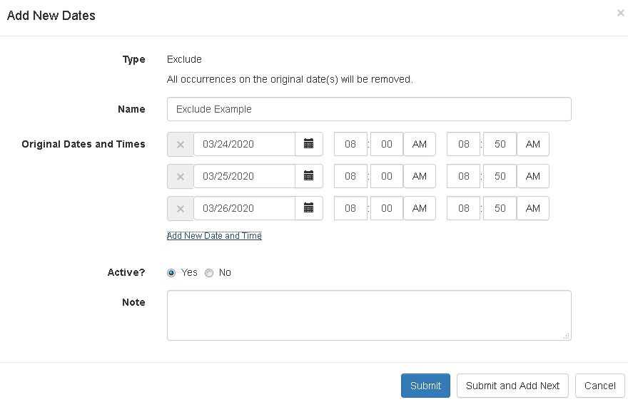 Setting Date Exceptions | Series25 Help and Customer Resources