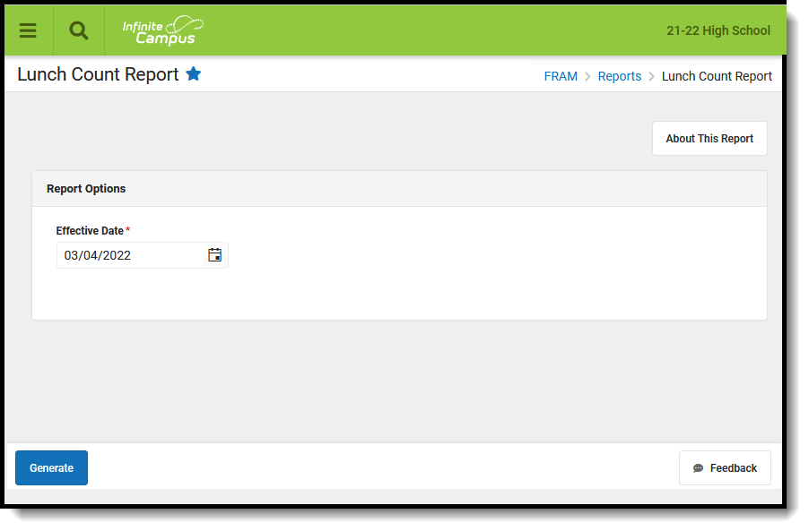 Screenshot of the Lunch Count Report editor.