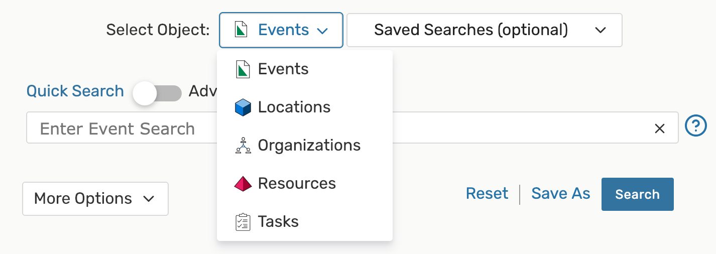 Use the drop-down menu to choose a search area