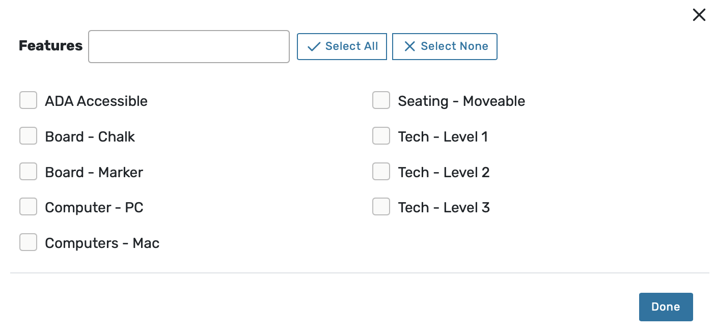 After choosing to add or remove a feature, you may select features in the modal display.