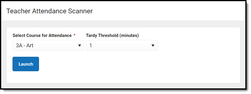 Screenshot of the Teacher Attendance Scanner and launch button.