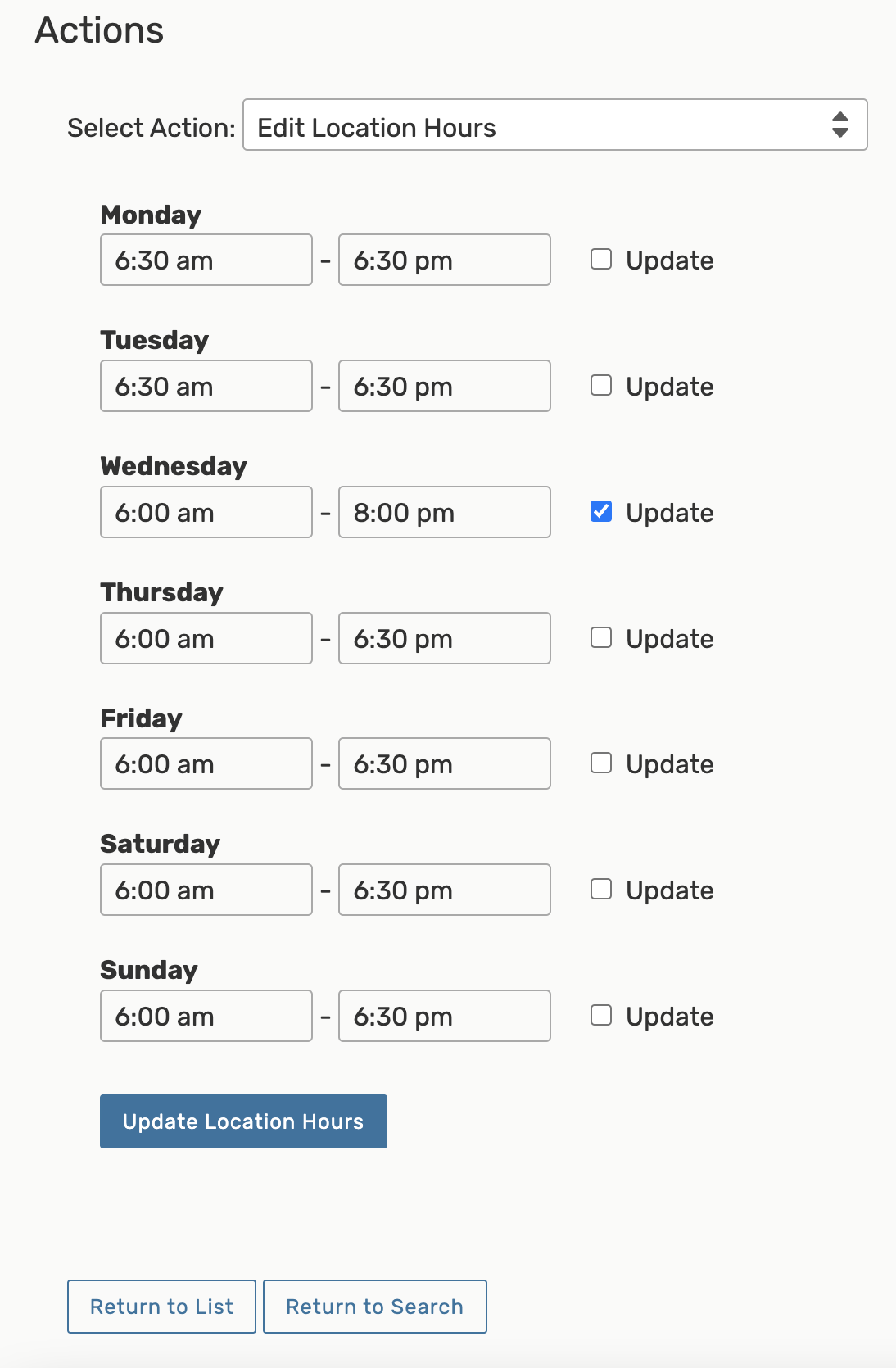 Update location hours options