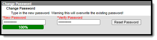 Screenshot of Change Password option. 