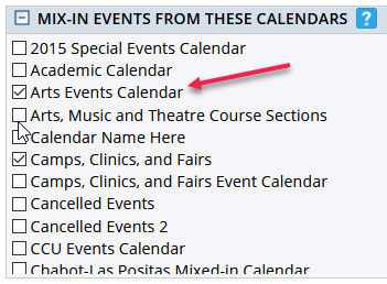 Mix in events from these calendars checkboxes