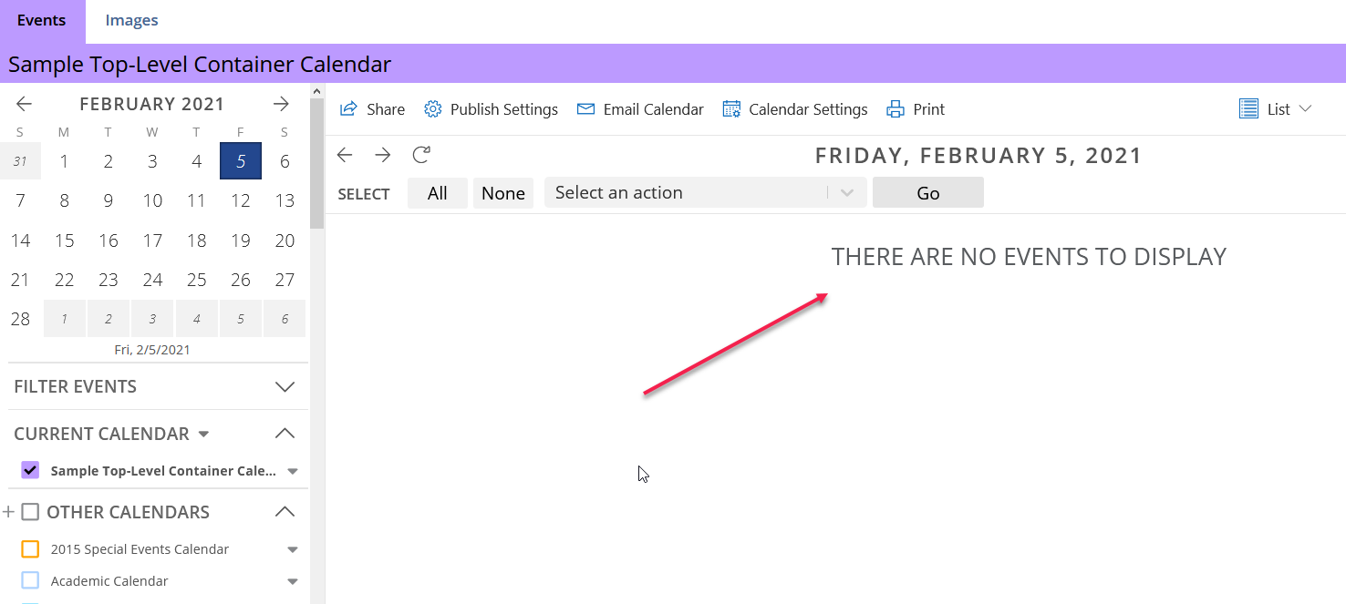 Sample top level calendar example in publisher