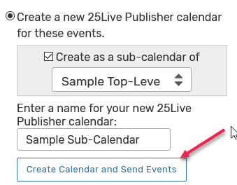 Create calendar and send events button 