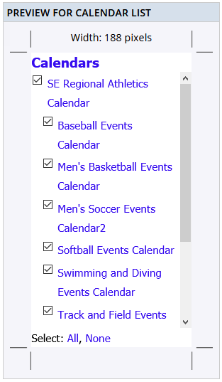 Preview for calendar list with top-level and sub-calendars
