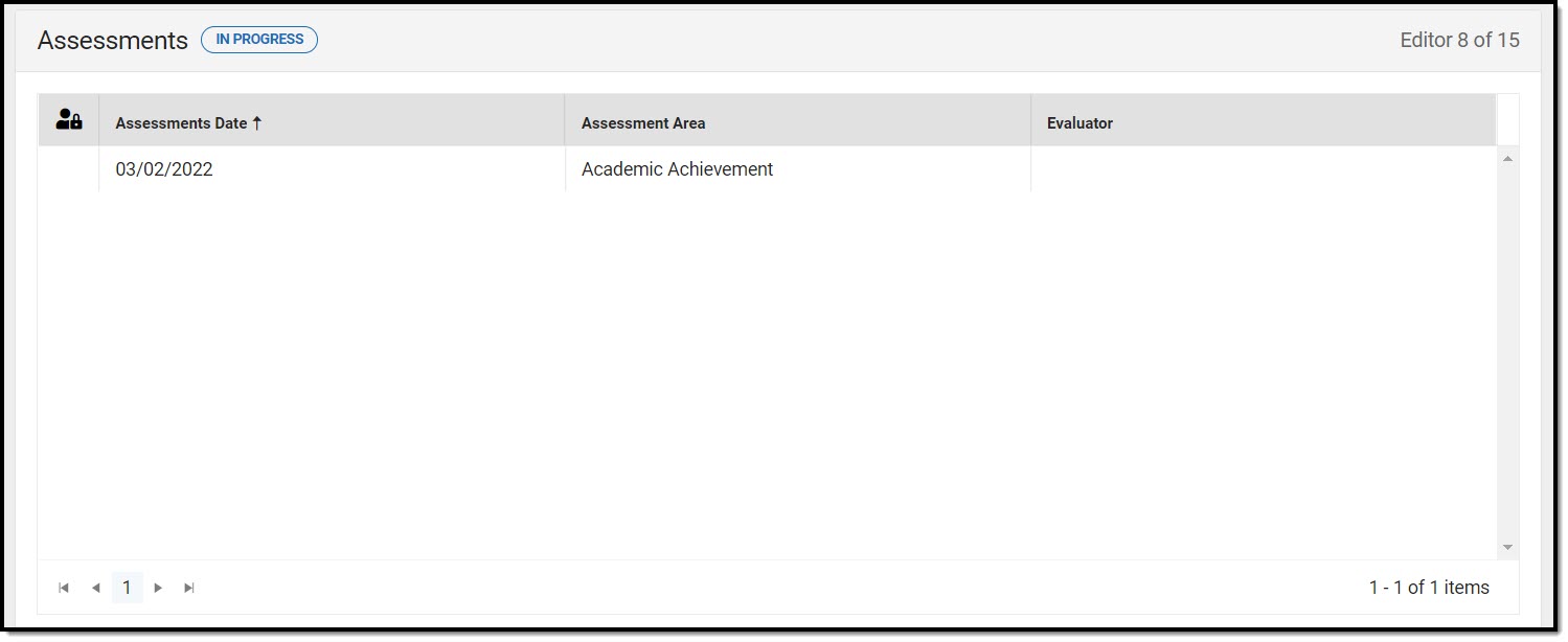 Screenshot of the assessments list screen.
