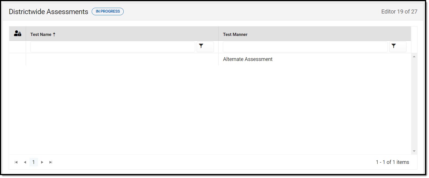 Screenshot of the districtwide assessments list screen.