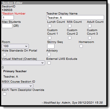 Screenshot of the Section Information tool. 