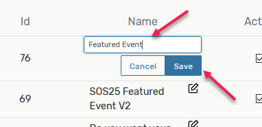 Custom attribute named Featured Event and save button