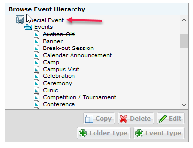 Browse event hierarchy