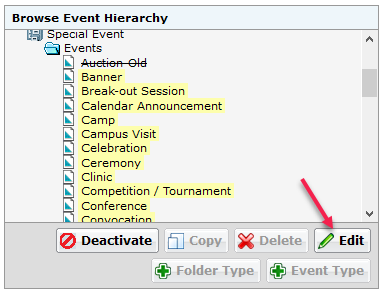 Event hierarchy list to be edited