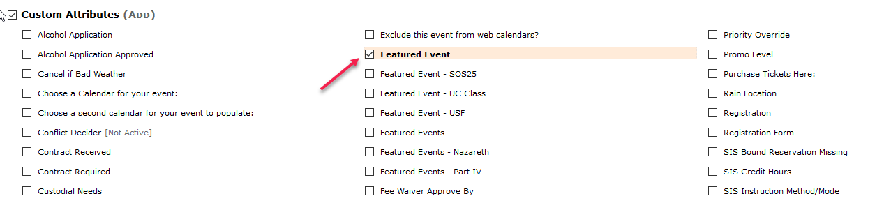 Featured event checkbox
